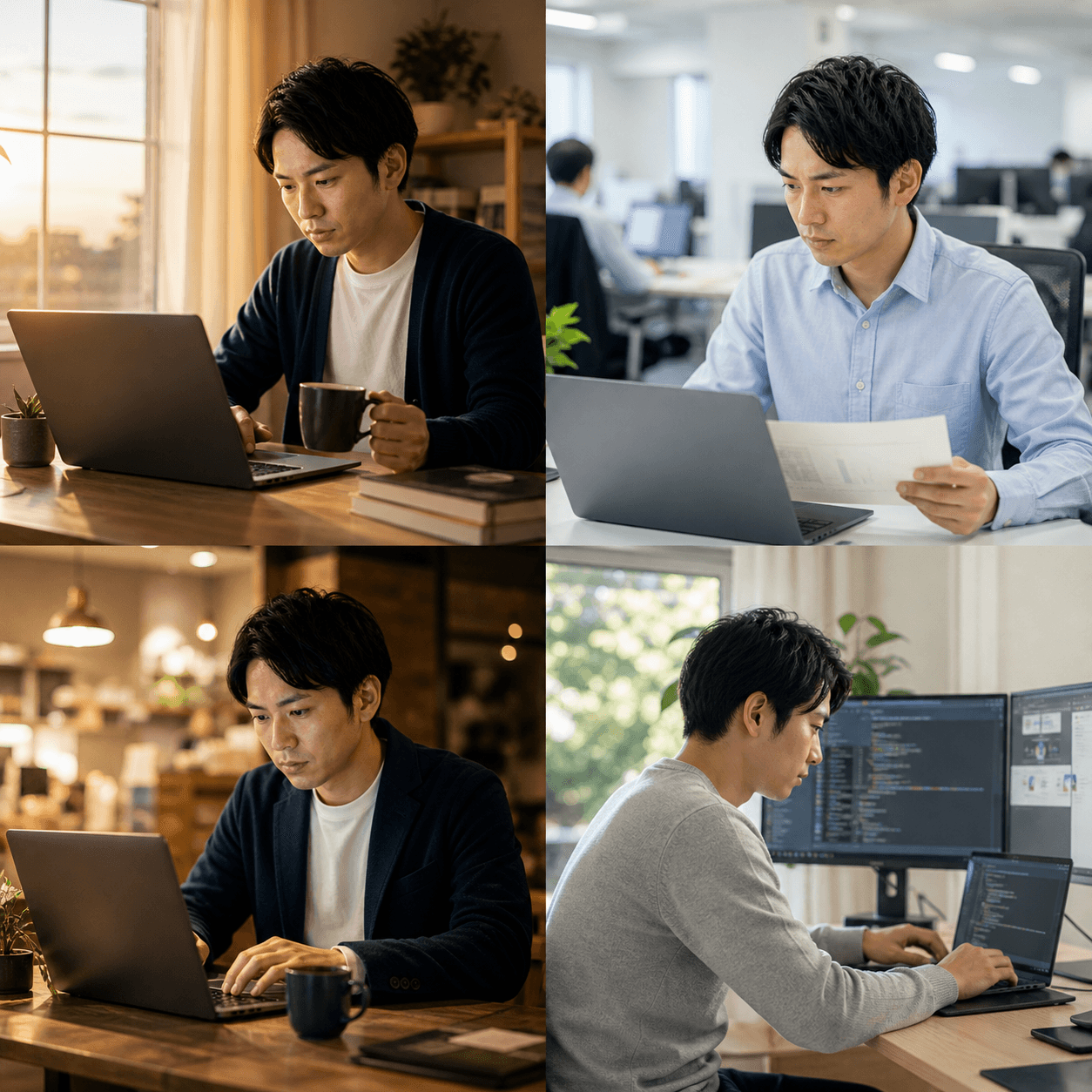 Renの一日:出社前/業務中/夜/週末